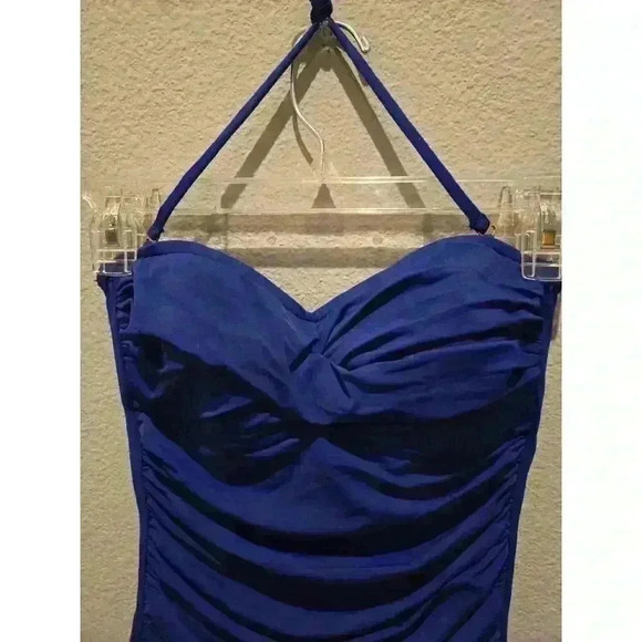 La Blanca Women's Blue One Piece Swimsuit Size 4 Halter Ruched - Picture 2 of 6